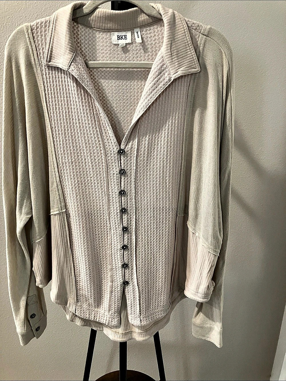 BKE Textured Button Front Shirt in Beige